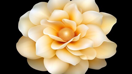Close up view of a pale yellow flower with a detailed center against a black background. Soft lighting enhances the delicate petals and texture.