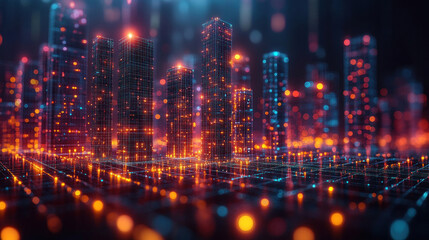 Obraz premium Futuristic city planning engineers full team collaborating on AI-driven self-sufficient vertical urban ecosystems, refining real-time adaptive smart infrastructure, optimizing next-gen city automation