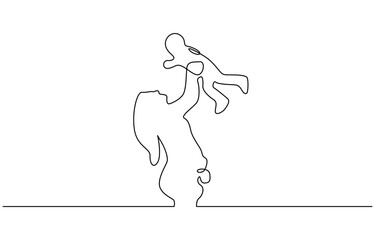 Happy Mother’s Day continuous line drawing of Mom playing with her baby, Mother holding her male child up in the air. Black linear sketch isolated on white background.