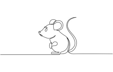 Mouse one line drawing on white background vector illustration, Abstract rat,mouse,continuous one line art hand drawing sketch, Mouse in continuous line art drawing style.