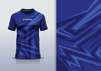 T-shirt mockup abstract stripe line jersey design for football, soccer, racing, esports, running, in blue color