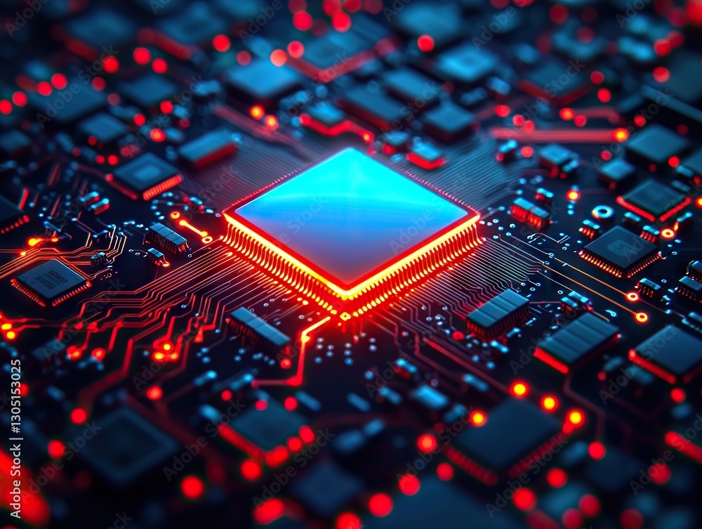Poster innovative technology circuit board digital world close-up image high-tech environment macro view el