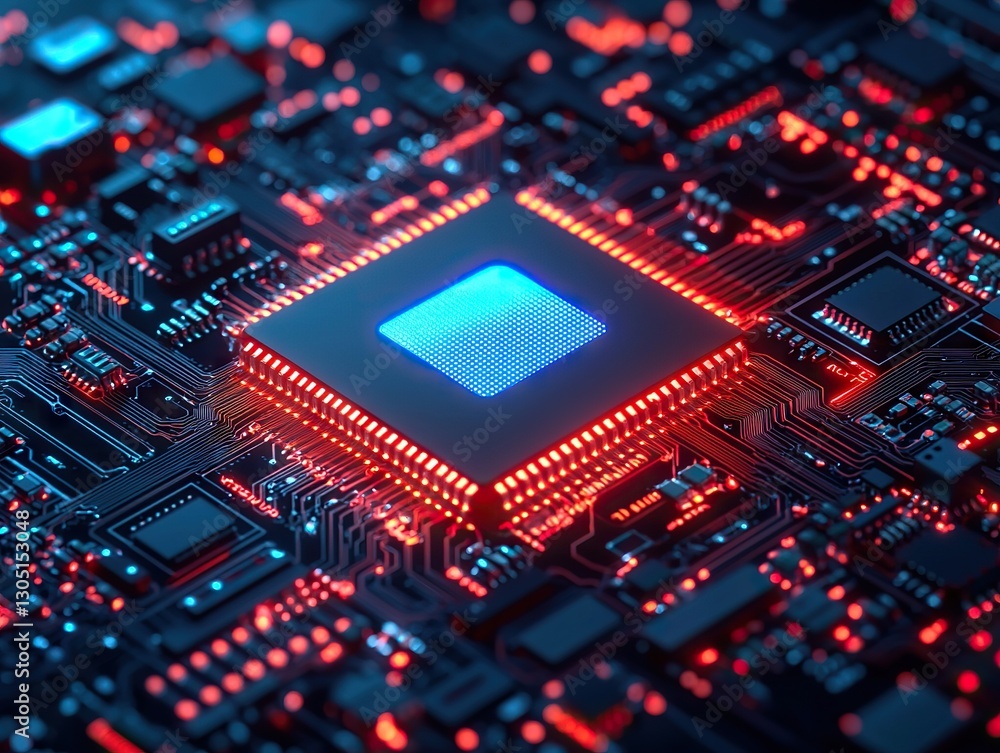 Poster exploring high-tech circuit boards electronics lab macro photography futuristic environment close-up