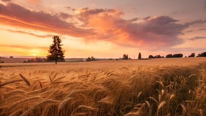 Obraz premium Sunset over Wheat Field