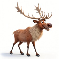 Fototapeta premium Cheerful Cartoon Reindeer Walking 3D Render Winter Animal Festive Cute