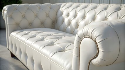 Obraz premium White Leather Chesterfield Sofa