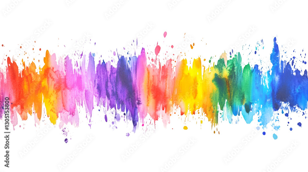 Poster colorful watercolor brushstrokes creating seamless rainbow gradient pattern, transparent background 
