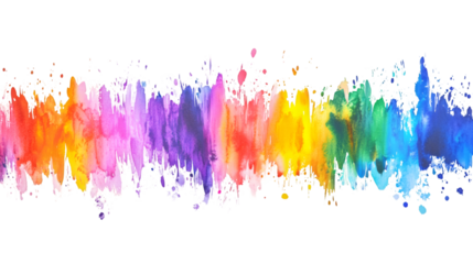 Colorful watercolor brushstrokes creating seamless rainbow gradient pattern, transparent background showcasing artistic design