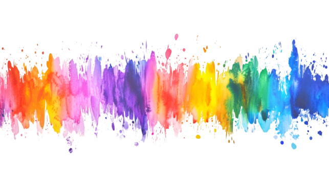 Colorful watercolor brushstrokes creating seamless rainbow gradient pattern, transparent background showcasing artistic design