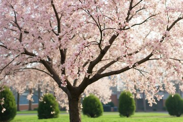 A Tree With Pink Flowers in the Middle of a Park - Generative AI