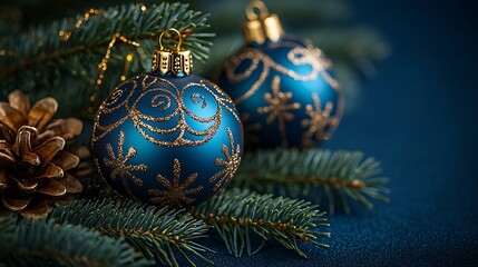 Festive Christmas Ornaments on Fir Branches