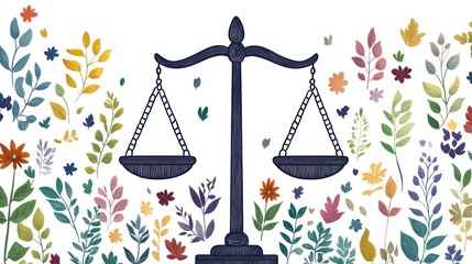 Scales of Justice Balanced Amidst Colorful Floral Background