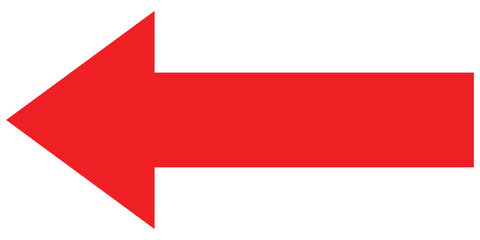 Red large forward or left pointing solid long arrow icon isolated on white background. Vector illustration.