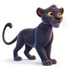 Obraz premium Adorable Cartoon Black Panther Cub 3D Render Wildlife Jungle Cat Cute Animal