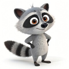 Fototapeta premium Adorable Cartoon Raccoon Character Posing Confidently 3D Render Furry Tail Wildlife Animal