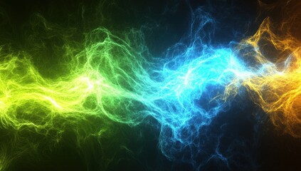 Naklejka premium Abstract energy flow, vibrant colors clash, dynamic interplay of light and dark.
