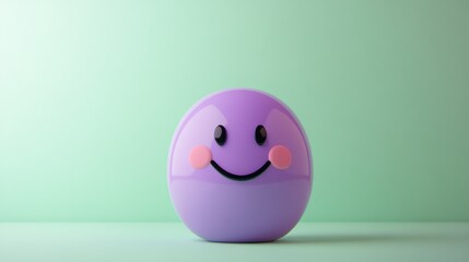 Fototapeta premium Happy purple emoticon on mint green background