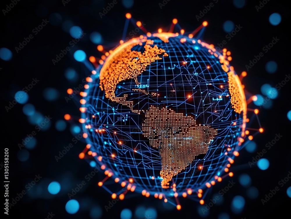 Aufkleber global network connectivity visualized digital globe with data points technology abstract nighttime 