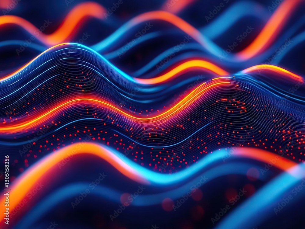 Poster dynamic wave patterns digital space abstract visuals vibrant colors close-up futuristic design