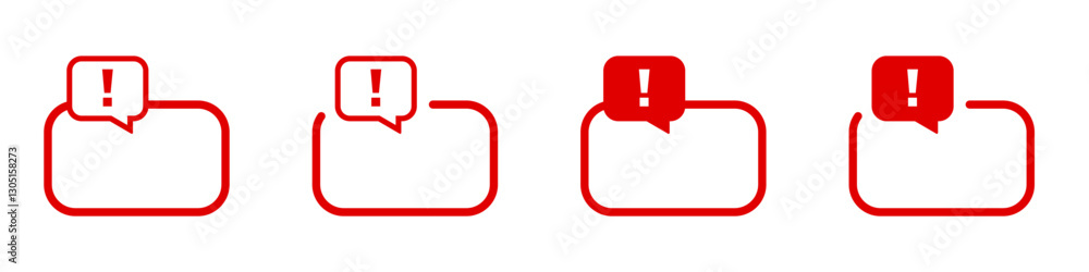 Poster four red alert icons with speech bubbles and exclamation marks, symbolizing warnings.