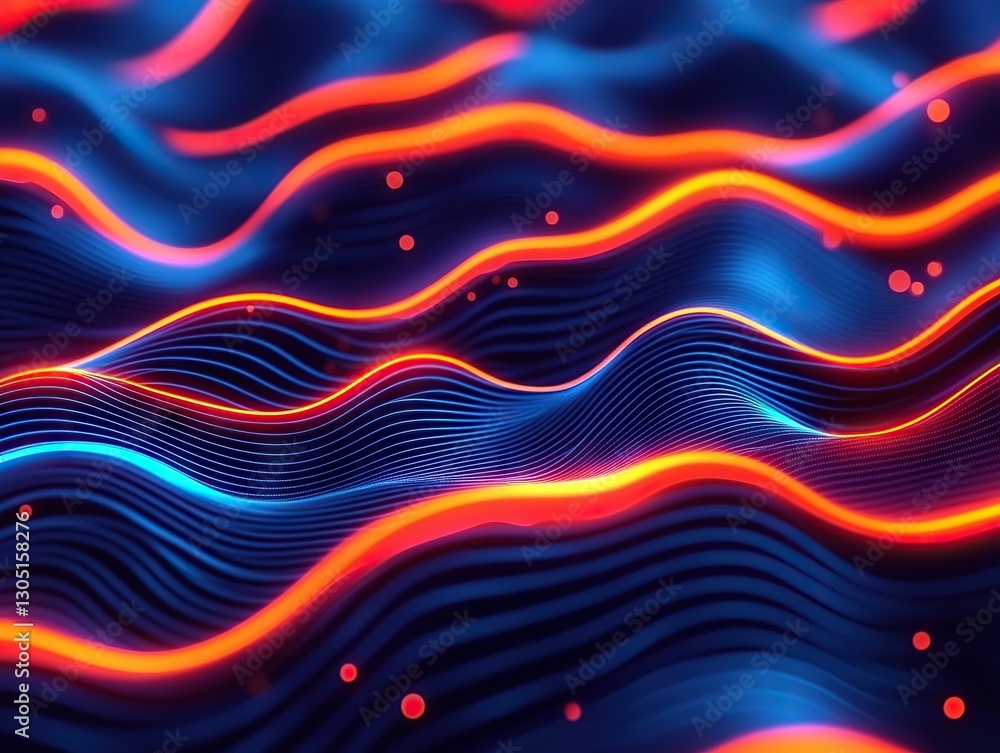 Poster dynamic flow of colorful waves digital space abstract art vibrant environment aerial view modern con