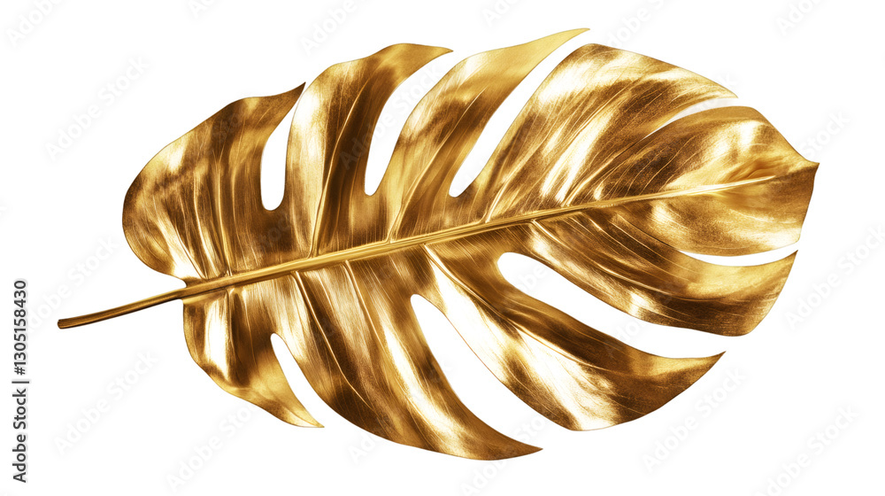 Poster large golden monstera leaf isolated on transparent background, creating a luxurious and exotic atmos