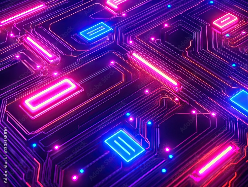 Poster dynamic digital circuit patterns futuristic tech environment abstract visuals vibrant neon colors