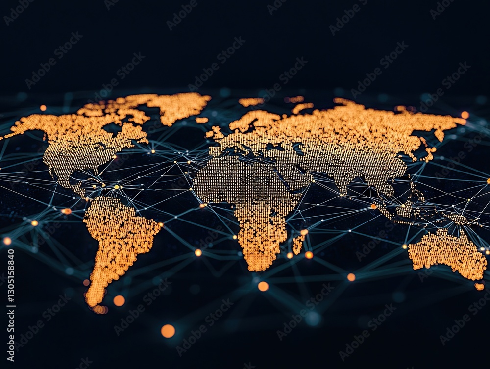 Poster global connectivity visualized intricate network of digital world map technology dark background hig