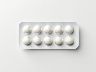 White pills are arranged neatly in a blister pack on a light background, symbolizing medicine and healthcare