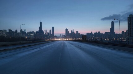 Obraz premium Empty Roadway to Chicago Skyline at Dawn