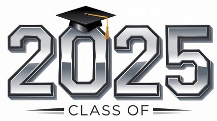 Class of 2025 Minimalist Graduation Emblem with Metallic Numbers Generative aI