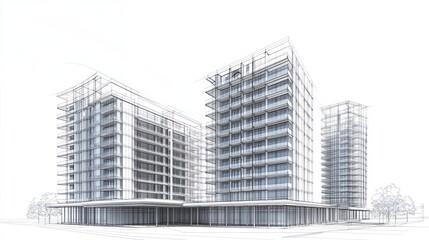 Fototapeta premium Architectural drawing of modern apartment buildings