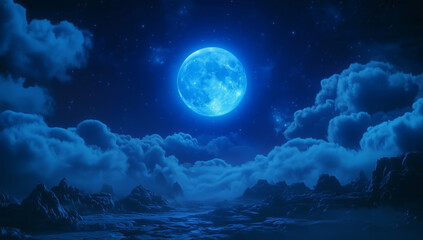 Fototapeta premium Glowing blue moon and cloud scape