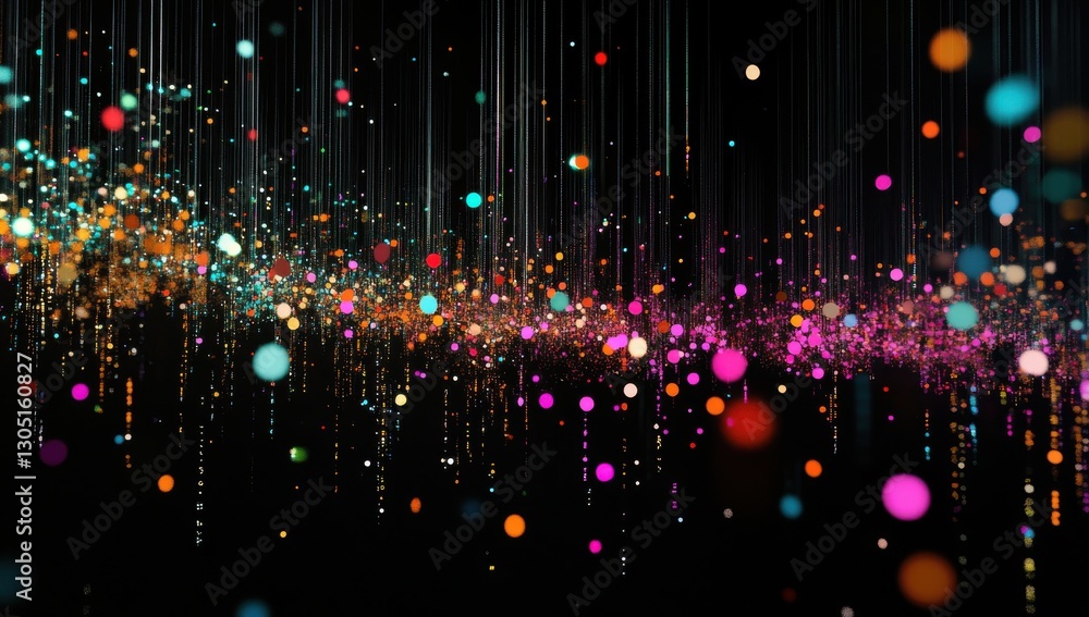 Poster colorful abstract background with cascading lights and vibrant dots on a dark backdrop creating a me
