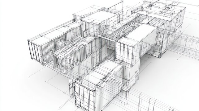 Architectural Design of Container Homes, Perspective View,  Possible Use Stock Photo