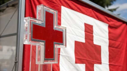 Red Cross Symbol on White Background