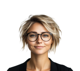 Smiling businesswoman in corporate environment isolated on transparent background png