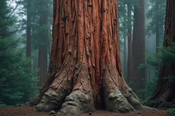 A Close up of the Trunk of a Large Tree in a Forest - Generative AI