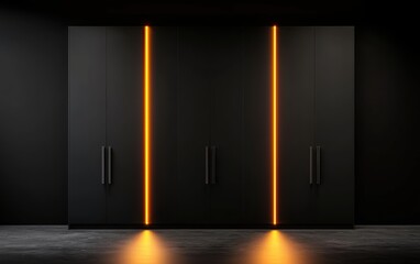 Modern wardrobe with sliding frosted glass doors, built-in LED lighting, and sleek aluminum handles, isolated for futuristic or minimalist concepts