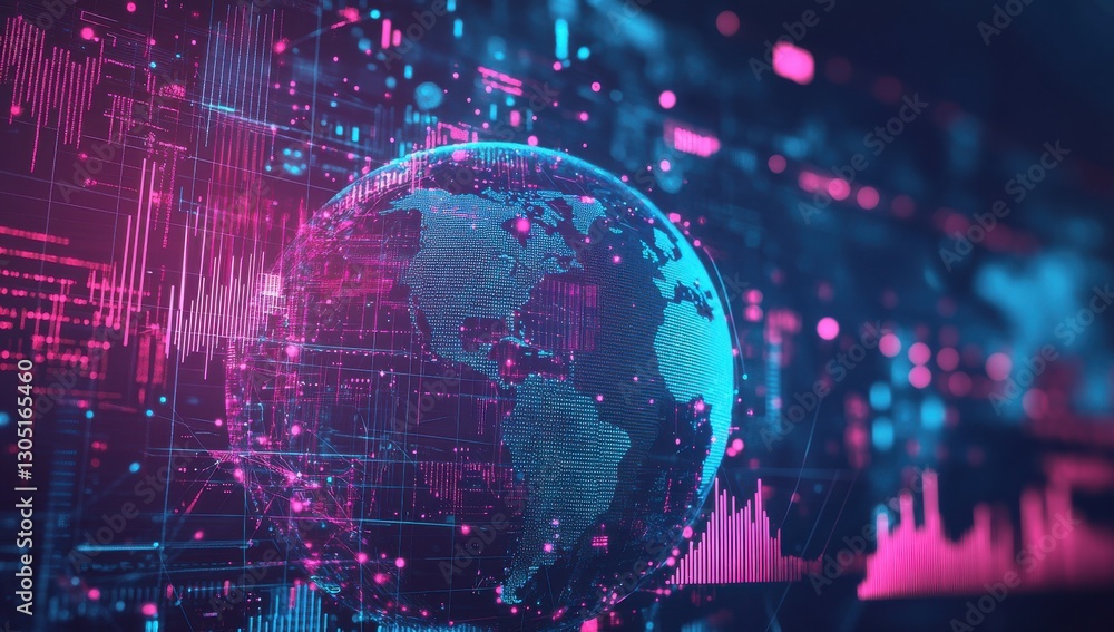 Aufkleber colorful digital globe with data streams and 3d effects against a futuristic background of bright li