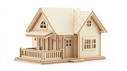 Wooden house model, studio shot, perfect rendering, home design, 3D object