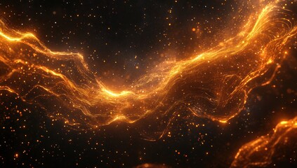 Abstract fiery energy flow design with glowing particles.