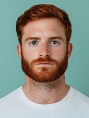 Fototapeta premium Portrait of a Redhead Man with Beard Freckles and Serious Expression