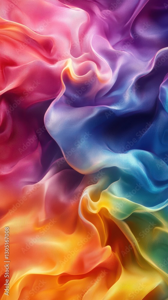 Poster colorful silk fabric flows in a vibrant swirl of hues creating an artistic and dynamic visual displa