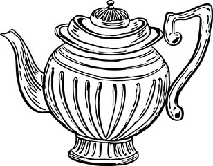 Hotel service. Hand drawn vector isolated sketch. Vintage kettle 