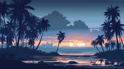 Serene Sunset Over Tropical Island Paradise