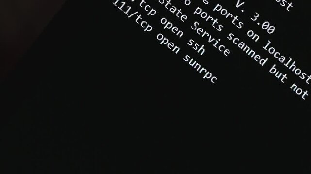 Running hacker like computer codes and information on digital screen
