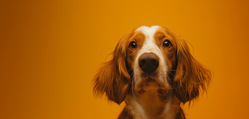 Fototapeta premium Welsh Springer Spaniel dog on minimalistic colorful background with Copy Space. Perfect for banners, veterinary ads, pet food promotions, and minimalist designs.