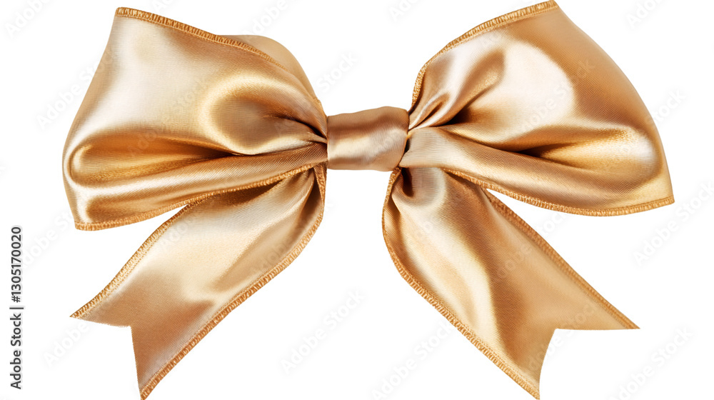 Poster shiny golden silk ribbon tied in a beautiful bow, isolated on a transparent background, perfect for 