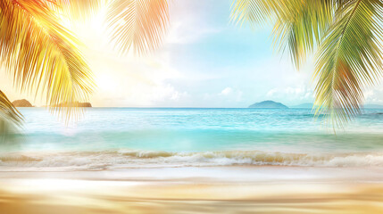 Fototapeta premium Tropical beach with palm trees and great copy space for Summer.